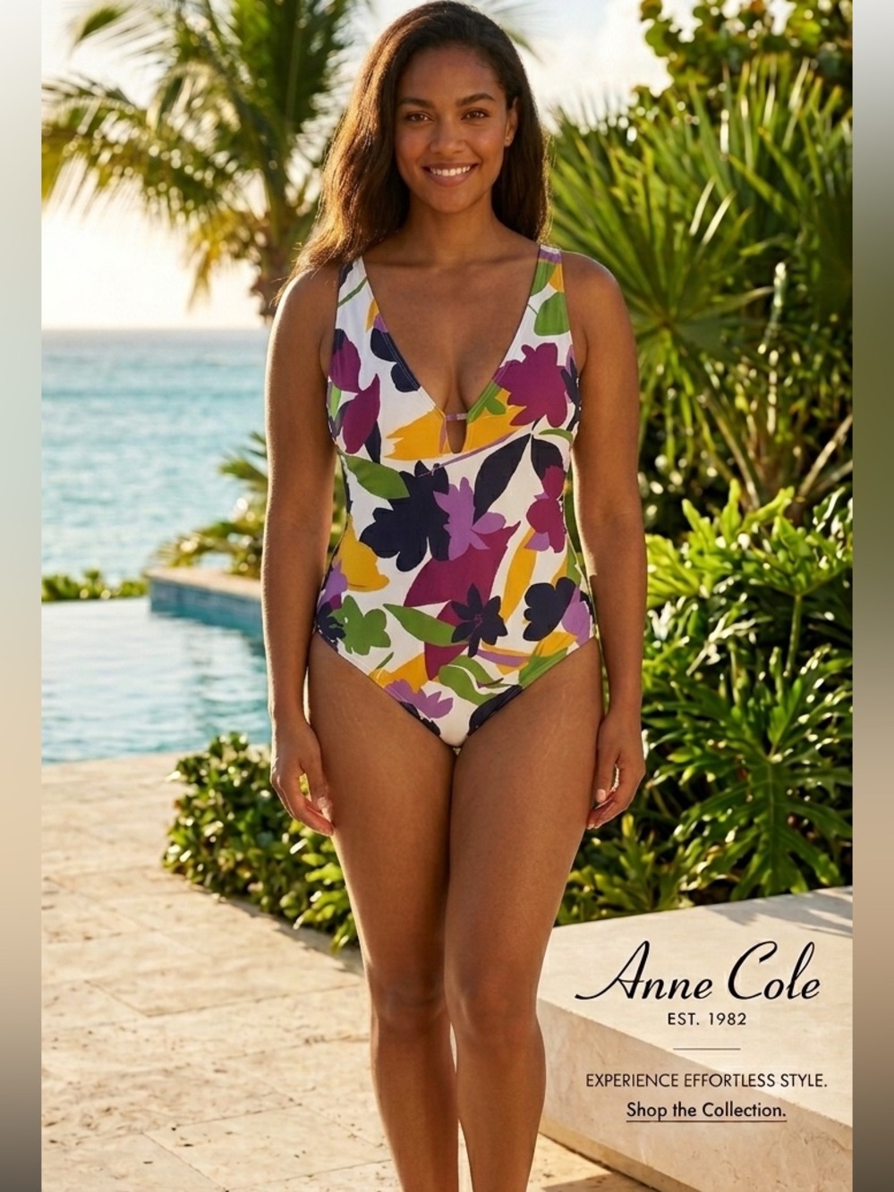 Anne Cole V Neck Cross Back One Piece Swimsuit